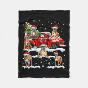 Boxer Dog Riding Red Truck Ugly Sweater Merry Chri Fleece Blanket