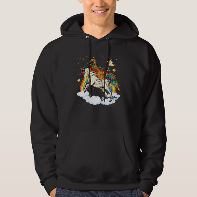 Boxer Dog Riding Unicorn And Rainbow Boys Kids Gir Hoodie (Front)