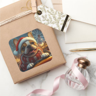 Boxer Dog Roller Coaster Christmas Square Sticker