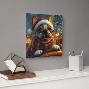 Boxer Dog Roller Coaster Christmas Square Wall Clock
