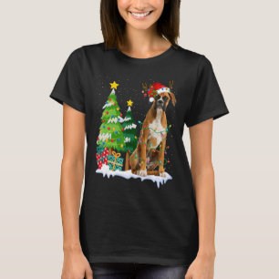 Boxer Dog Santa Hat Reindeer Christmas Lights T-Shirt