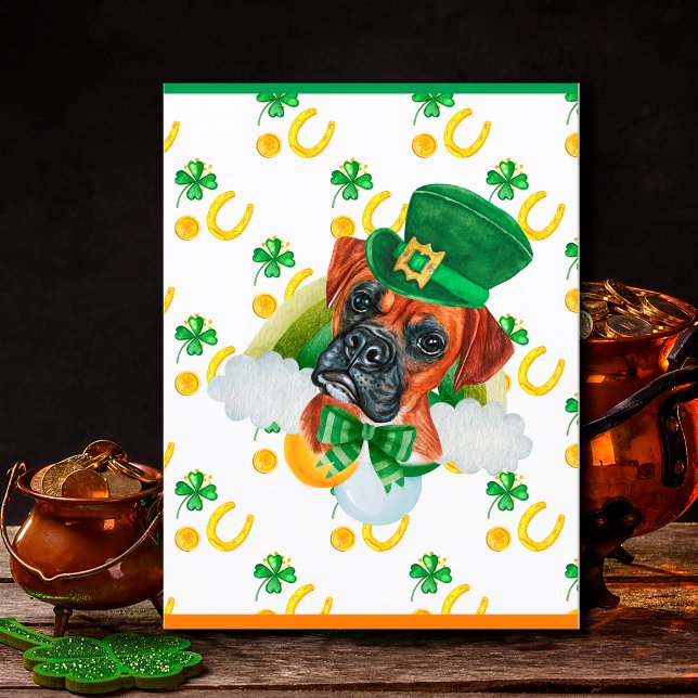 Boxer Dog Shamrock St. Patricks Day Holiday Postcard (Creator Uploaded)