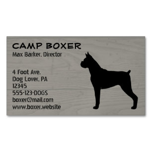 Boxer Dog Silhouette Faux Wood Style Magnetic Business Card