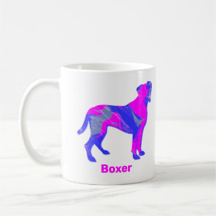 Boxer Dog Silhouette Hot Pink & Blue Design White Coffee Mug