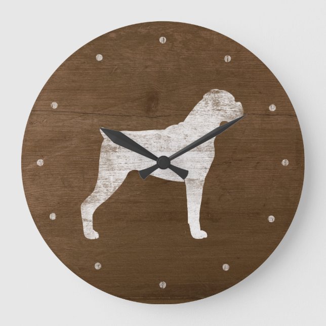 Boxer Dog Silhouette Large Clock (Front)