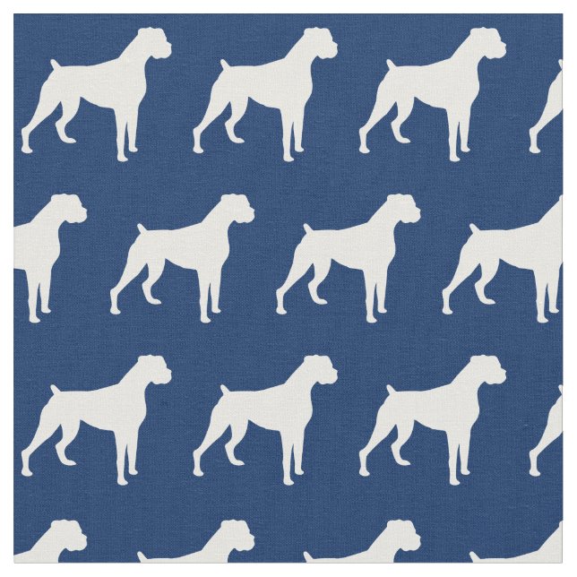 Boxer Dog Silhouette Pet Navy Blue Fabric (Close Up)