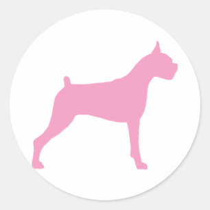 Boxer Dog Silhouette (pink) Classic Round Sticker