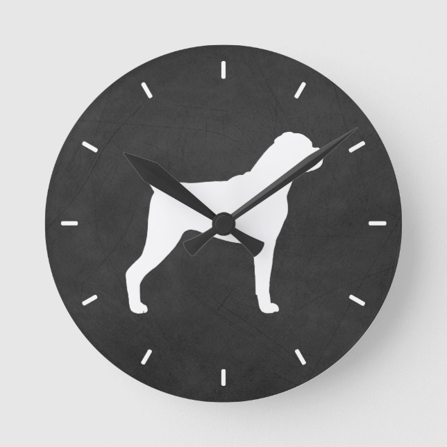 Boxer Dog Silhouette Round Clock (Front)