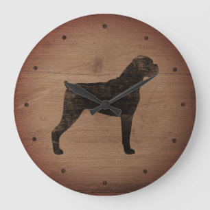 Boxer Dog Silhouette Rustic Style Large Clock