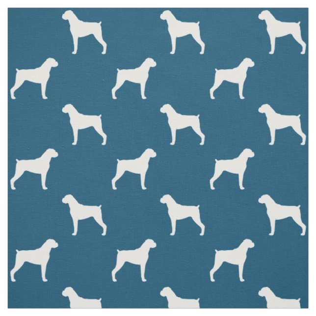 Boxer Dog Silhouettes Blue and White Patterned Fabric (Swatch)