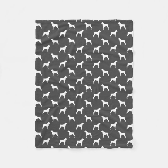 Boxer Dog Silhouettes Pattern Grey and White Fleece Blanket (Front)