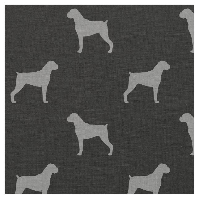 Boxer Dog Silhouettes Pattern - Natural Ears Fabric (Close Up)