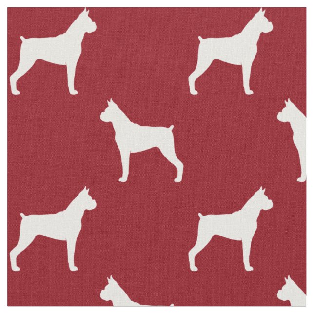 Boxer Dog Silhouettes Red and White Patterned Fabric (Close Up)