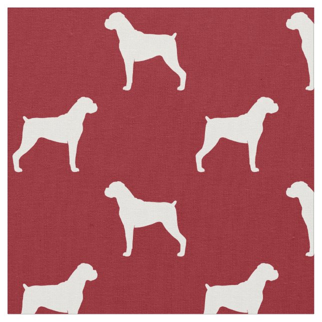 Boxer Dog Silhouettes Red and White Patterned Fabric (Close Up)