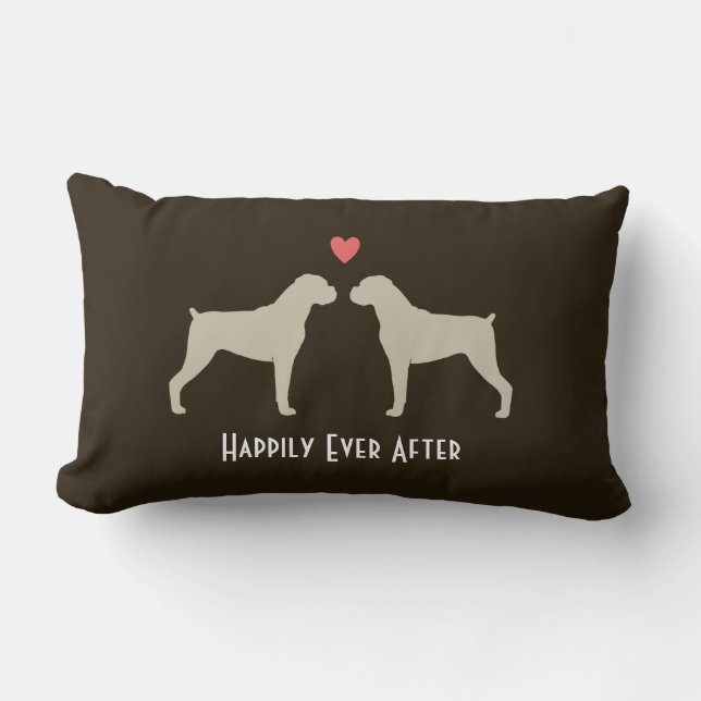 Boxer Dog Silhouettes with Heart Cute Custom Lumbar Cushion (Front)