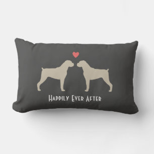 Boxer Dog Silhouettes with Heart Cute Custom Lumbar Cushion