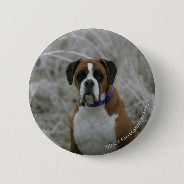 Boxer Dog Sitting in the Frost 6 Cm Round Badge (Front)