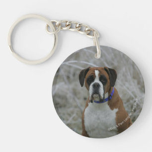 Boxer Dog Sitting in the Frost Key Ring