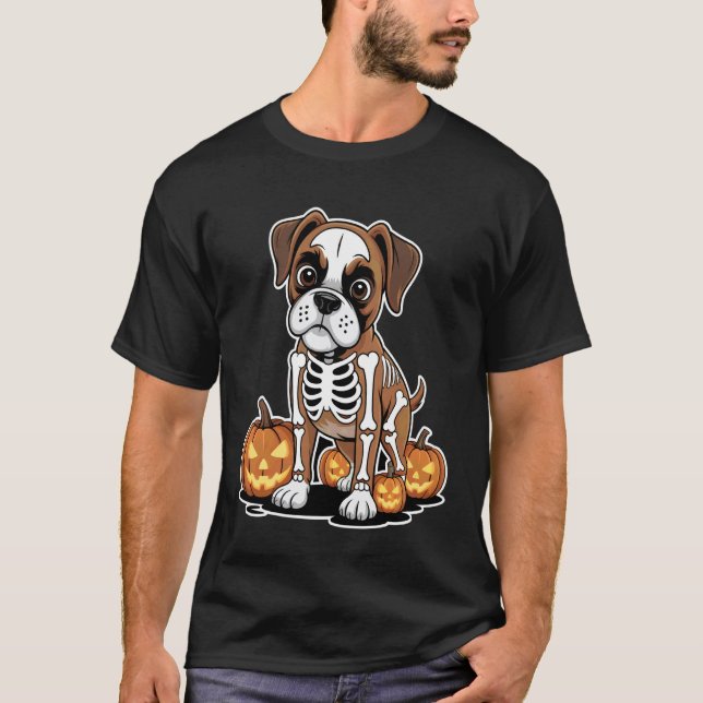 Boxer Dog Skeleton Halloween T-Shirt (Front)