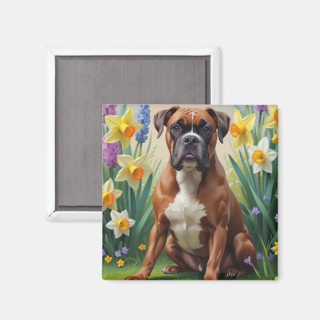 Boxer Dog Spring Flowers Painting Magnet (Front/Back)