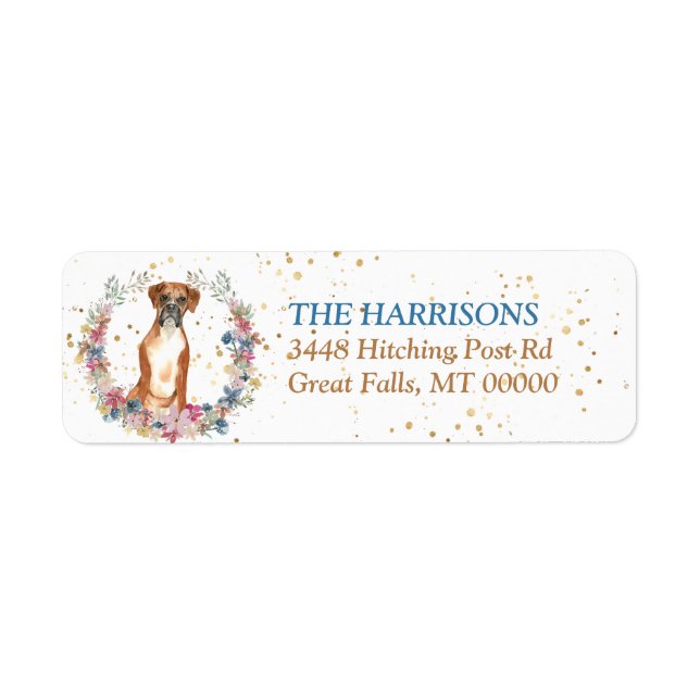 Boxer Dog Spring Flowers Wreath Return Address Label (Front)