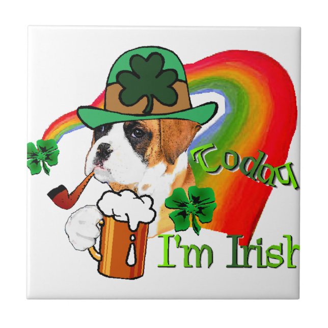 Boxer Dog St Patrick's Day Ceramic Tile (Front)
