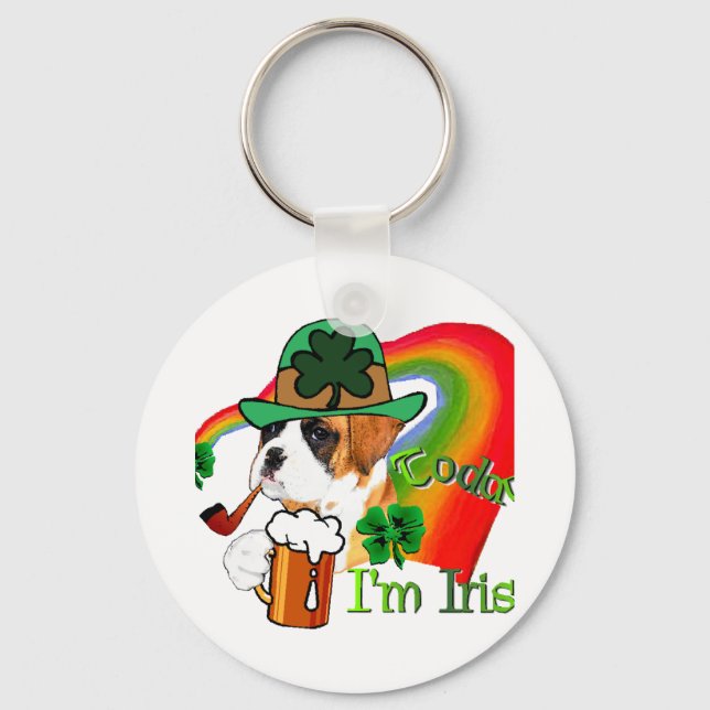 Boxer Dog St Patrick's Day Key Ring (Front)