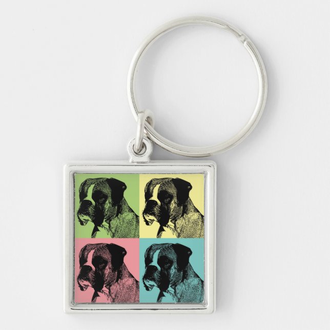 Boxer Dog Stamper Pop Art Key Ring (Front)