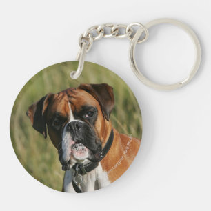 Boxer Dog Staring at Camera Key Ring