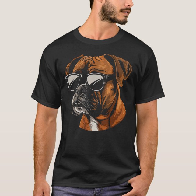 Boxer Dog Sunglasses Funny Dog Mom Dad T-Shirt (Front)