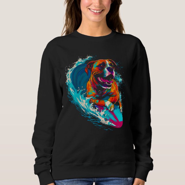 Boxer Dog Surfing Sweatshirt (Front)