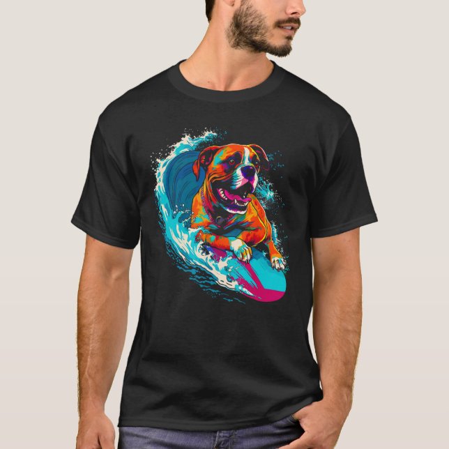 Boxer Dog Surfing T-Shirt (Front)