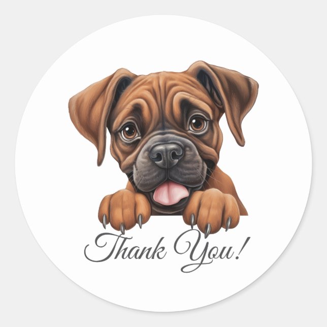 Boxer Dog Thank You Classic Round Sticker (Front)