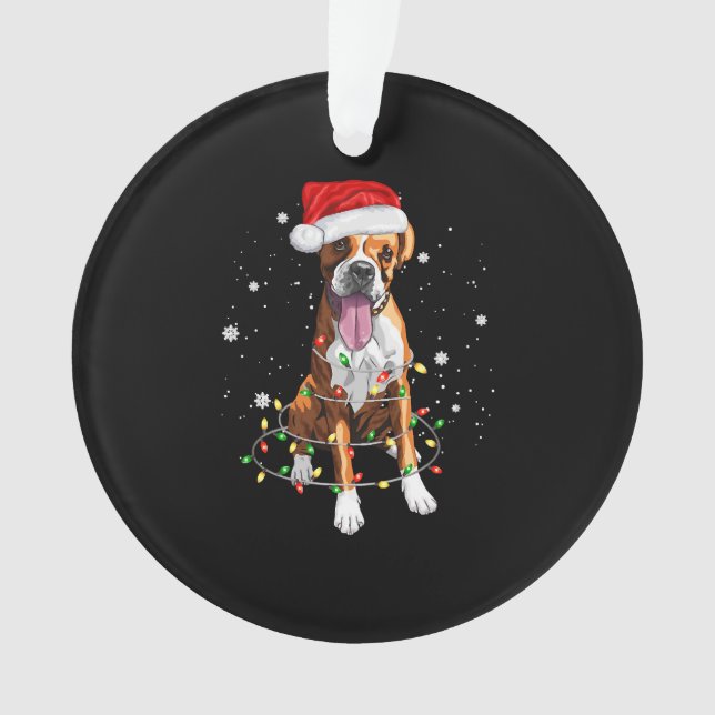 Boxer Dog Tree Christmas Lights Xmas Pajama Ornament (Front)