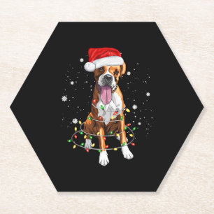 Boxer Dog Tree Christmas Lights Xmas Pajama Paper Coaster