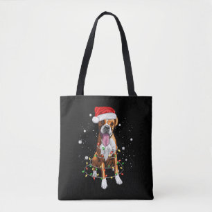 Boxer Dog Tree Christmas Lights Xmas Pajama Tote Bag