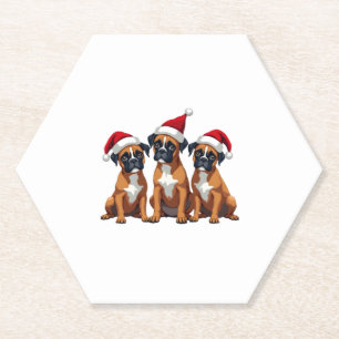 Boxer Dog Ugly Sweater Christmas Light Xmas Pajama Paper Coaster
