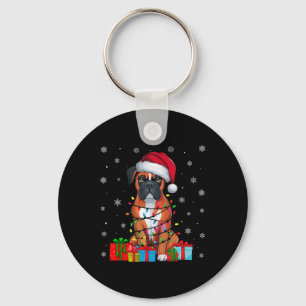 Boxer Dog Ugly Xmas Lights Santa Hat Boxer Dog Chr Key Ring