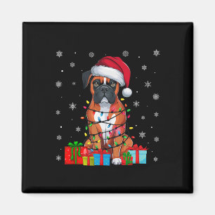 Boxer Dog Ugly Xmas Lights Santa Hat Boxer Dog Chr Magnet