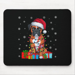 Boxer Dog Ugly Xmas Lights Santa Hat Boxer Dog Chr Mouse Pad