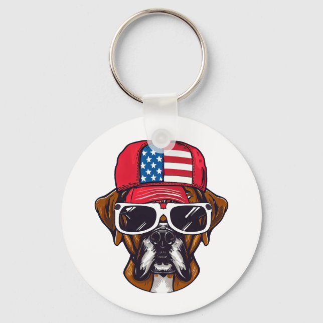 Boxer Dog USA Key Ring (Front)