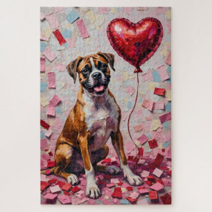 Boxer Dog Valentine's Day Heart Balloon Fun Jigsaw Puzzle