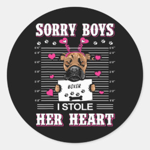 Boxer Dog Valentines Day I Stole Her Heart Funny V Classic Round Sticker