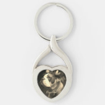 Boxer Dog Vintage-style Metal Heart Keychain 