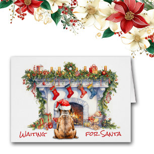 Boxer Dog Wait for Santa Christmas Fireplace