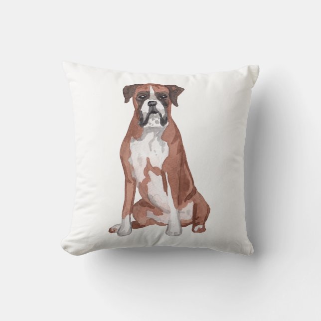 Boxer Dog Water Colour Art Painting Cushion (Front)