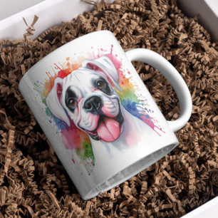 Boxer Dog Watercolor Splashes Coffee Mug