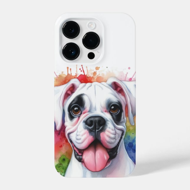 Boxer Dog Watercolor Splashes iPhone Case (Back)