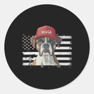 Boxer Dog Wearing Mega Hat American Flag Dogs For Classic Round Sticker