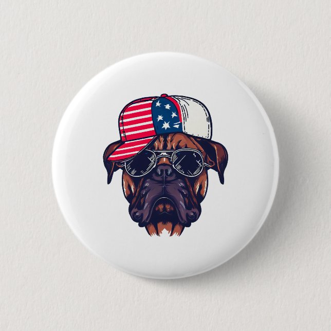 Boxer Dog Wearing White Red Blue 6 Cm Round Badge (Front)